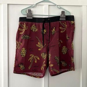 Black Sea Floral Print Pineapples Boardshorts XXL Red Yellow